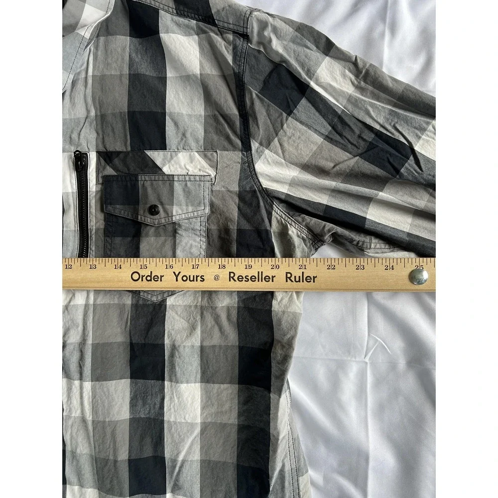 7 Diamonds Shirt Mens XL Black Gray White Plaid Button Down Embroidered Pockets - Picture 12 of 15